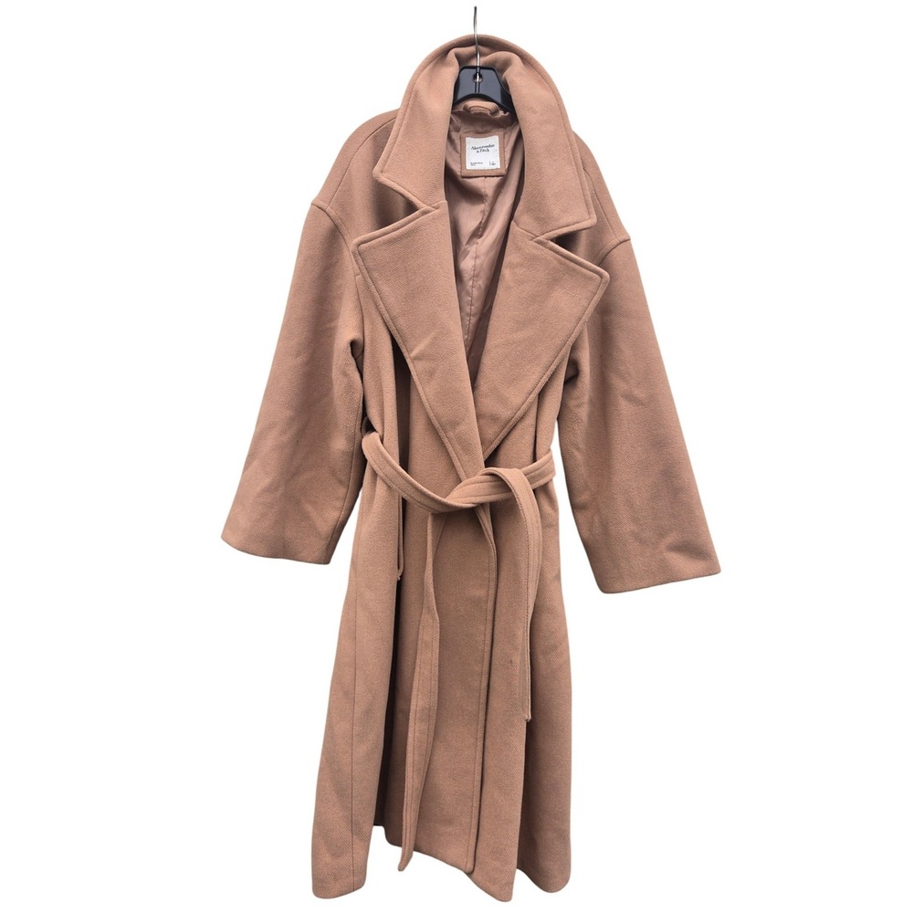 Abercrombie & Fitch Slouchy Blanket Wool Belted Wrap Coat Camel Large Norm Prep